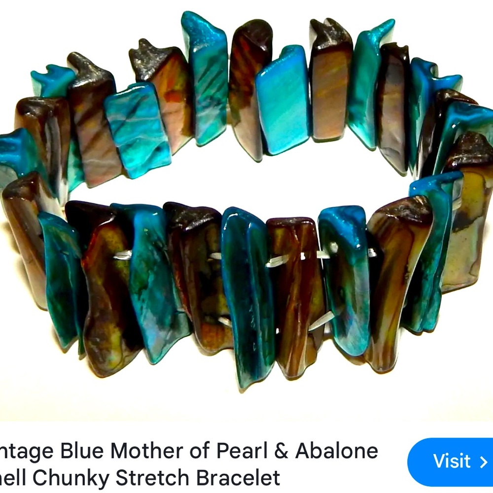 Vintage blue green colored mother of pearl bracelet stretchy - Picture 1 of 2